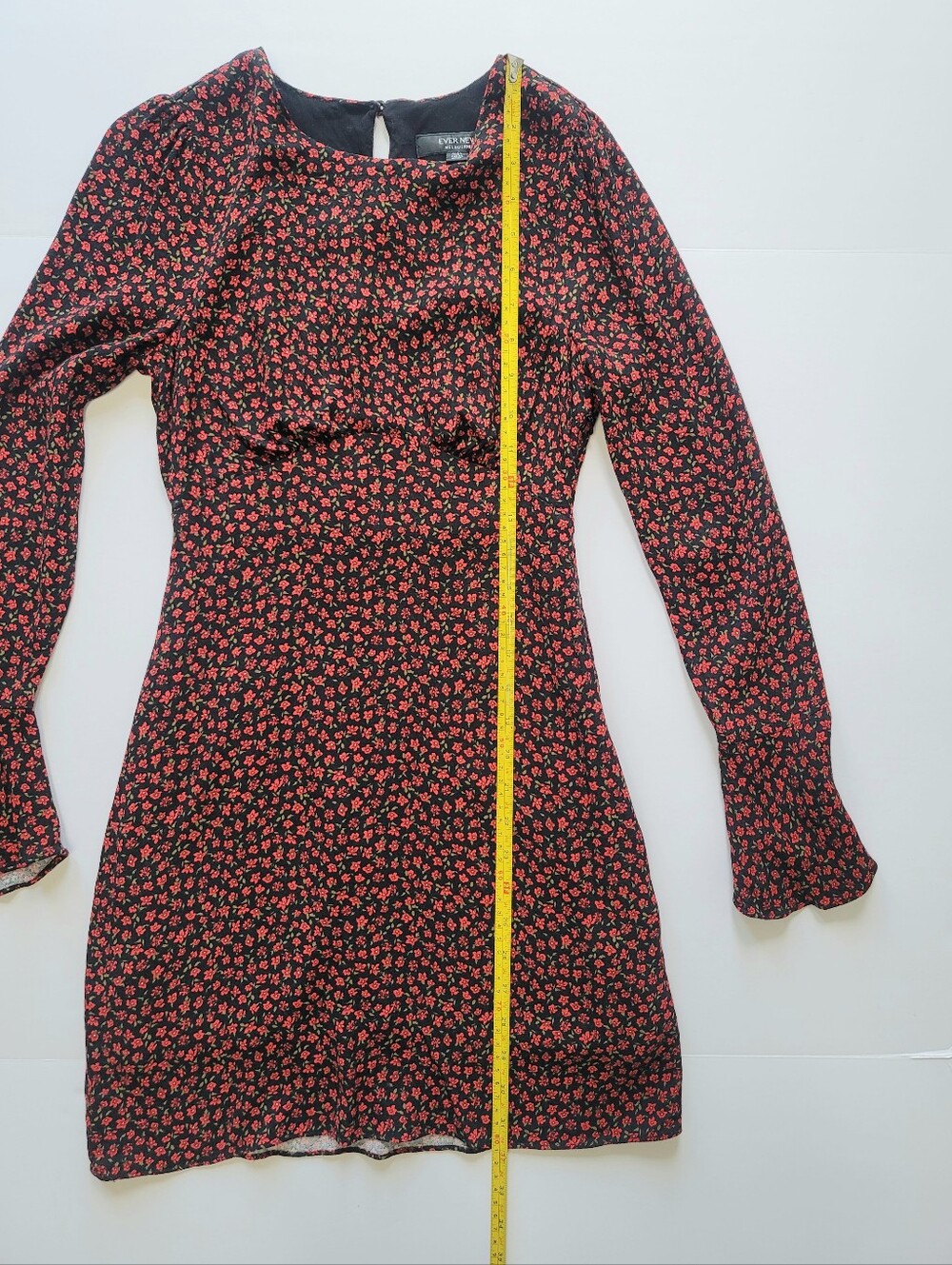 Ever New Aspen Flare Sleeve Mini Dress in Black with Red Floral Size 0 - Picture 5 of 8